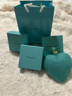 Tiffany & Co. Blue Gift Bag, Boxes and Glitter Heart Ornament (bonus)